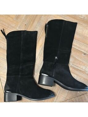 NEW Naughty Monkey Stride Riding Knee High Boots in Black Suede